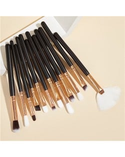 12 pcs Solid Color Wooden Handle High Fashion Women Cosmetic Makeup Brushes Set - Black