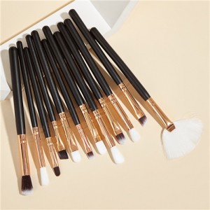 12 pcs Solid Color Wooden Handle High Fashion Women Cosmetic Makeup Brushes Set - Black
