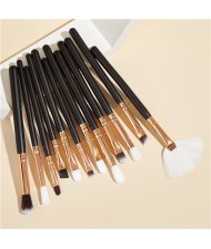 12 pcs Solid Color Wooden Handle High Fashion Women Cosmetic Makeup Brushes Set - Black