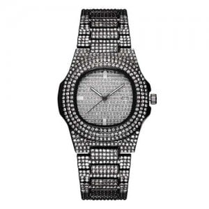 Rhinestone All-over Design Luxurious Shining Fashion Women Wrist Watches - Black