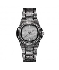Rhinestone All-over Design Luxurious Shining Fashion Women Wrist Watches - Black