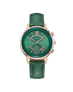 6 Colors Available Multiple Indexes with Calendar Design High Fashion Women Leather Costume Wrist Watch