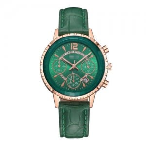 6 Colors Available Multiple Indexes with Calendar Design High Fashion Women Leather Costume Wrist Watch