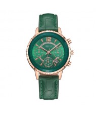 6 Colors Available Multiple Indexes with Calendar Design High Fashion Women Leather Costume Wrist Watch