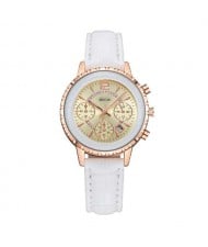 6 Colors Available Multiple Indexes with Calendar Design High Fashion Women Leather Costume Wrist Watch