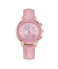 6 Colors Available Multiple Indexes with Calendar Design High Fashion Women Leather Costume Wrist Watch