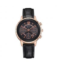 6 Colors Available Multiple Indexes with Calendar Design High Fashion Women Leather Costume Wrist Watch