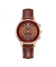 6 Colors Available Multiple Indexes with Calendar Design High Fashion Women Leather Costume Wrist Watch