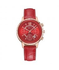 6 Colors Available Multiple Indexes with Calendar Design High Fashion Women Leather Costume Wrist Watch