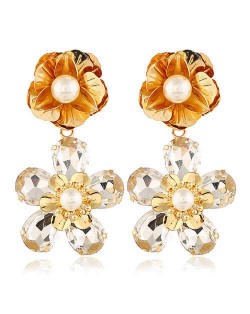 Vintage Fashion Rhinestone Plum Blossom Flower Design High Fashion Women Stud Earrings - White