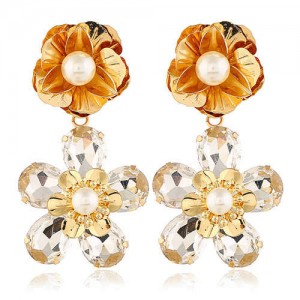 Vintage Fashion Rhinestone Plum Blossom Flower Design High Fashion Women Stud Earrings - White