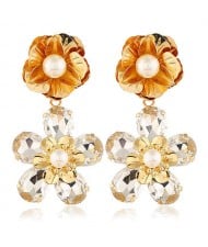 Vintage Fashion Rhinestone Plum Blossom Flower Design High Fashion Women Stud Earrings - White