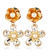 Vintage Fashion Rhinestone Plum Blossom Flower Design High Fashion Women Stud Earrings - White