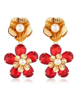 Vintage Fashion Rhinestone Plum Blossom Flower Design High Fashion Women Stud Earrings - Red