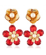 Vintage Fashion Rhinestone Plum Blossom Flower Design High Fashion Women Stud Earrings - Red