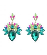Vintage Fashion Rhinestone Plum Blossom Flower Design High Fashion Women Stud Earrings - Green
