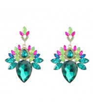 Vintage Fashion Rhinestone Plum Blossom Flower Design High Fashion Women Stud Earrings - Green