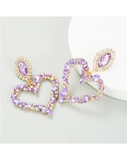 Rhinestone Shining Purple Heart Bridal Fashion Women Alloy Earrings