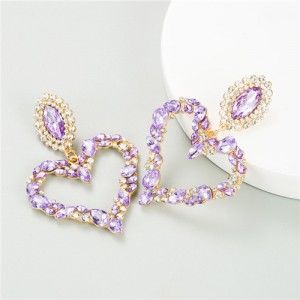 Rhinestone Shining Purple Heart Bridal Fashion Women Alloy Earrings
