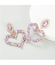 Rhinestone Shining Purple Heart Bridal Fashion Women Alloy Earrings