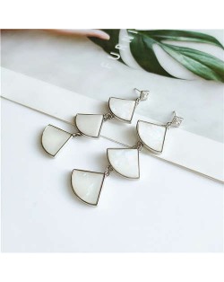 Unique Triple Ginkgo Leaves Design Korean Fashion Women Dangling Earrings - Silver