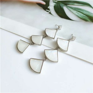 Unique Triple Ginkgo Leaves Design Korean Fashion Women Dangling Earrings - Silver