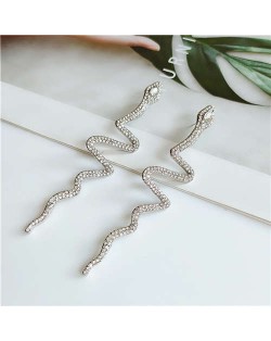 Shining Snake Rhinestone Fashion Women Costume Alloy Earrings - Silver