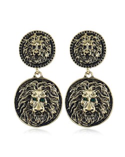 Vintage Lion Head Linked Rounds Design Bold Fashion Women Alloy Earrings