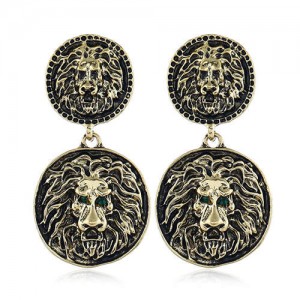 Vintage Lion Head Linked Rounds Design Bold Fashion Women Alloy Earrings