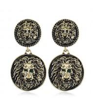 Vintage Lion Head Linked Rounds Design Bold Fashion Women Alloy Earrings