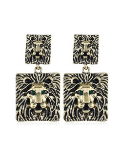 Vintage Bold Style Lion Design Square Shape High Fashion Women Costume Earrings
