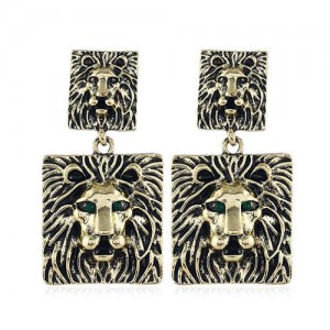 Vintage Bold Style Lion Design Square Shape High Fashion Women Costume Earrings