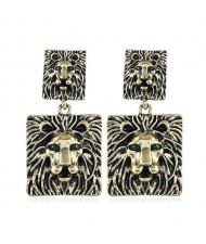 Vintage Bold Style Lion Design Square Shape High Fashion Women Costume Earrings