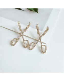 Scissors Design Korean Fashion Women Alloy Stud Earrings - Golden