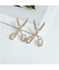 Scissors Design Korean Fashion Women Alloy Stud Earrings - Golden