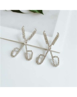 Scissors Design Korean Fashion Women Alloy Stud Earrings - Silver