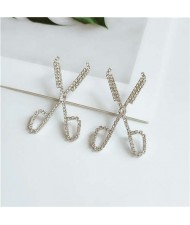 Scissors Design Korean Fashion Women Alloy Stud Earrings - Silver