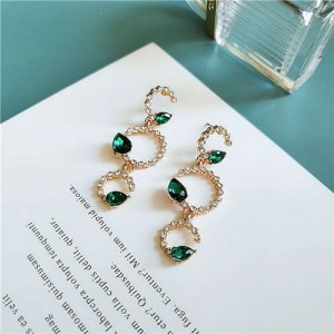 Rhinestone Twigs Linked Hoop High Fashion Women Alloy Dangling Earrings - Green