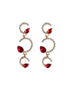 Rhinestone Twigs Linked Hoop High Fashion Women Alloy Dangling Earrings - Red