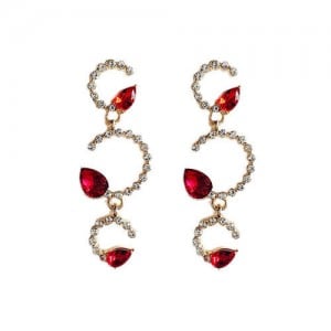 Rhinestone Twigs Linked Hoop High Fashion Women Alloy Dangling Earrings - Red