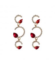 Rhinestone Twigs Linked Hoop High Fashion Women Alloy Dangling Earrings - Red