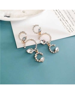 Rhinestone Twigs Linked Hoop High Fashion Women Alloy Dangling Earrings - White