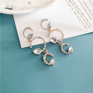 Rhinestone Twigs Linked Hoop High Fashion Women Alloy Dangling Earrings - White