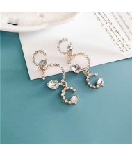 Rhinestone Twigs Linked Hoop High Fashion Women Alloy Dangling Earrings - White