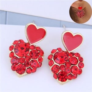 Korean Fashion Peach Heart Bold Fashion Women Earrings- Red