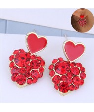 Korean Fashion Peach Heart Bold Fashion Women Earrings- Red