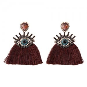 Cotton Threads Tassel Charming Eye Design High Fashion Women Boutique Style Earrings - Red
