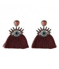 Cotton Threads Tassel Charming Eye Design High Fashion Women Boutique Style Earrings - Red