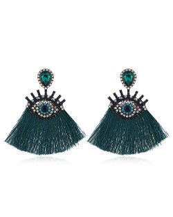 Cotton Threads Tassel Charming Eye Design High Fashion Women Boutique Style Earrings - Green