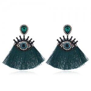 Cotton Threads Tassel Charming Eye Design High Fashion Women Boutique Style Earrings - Green